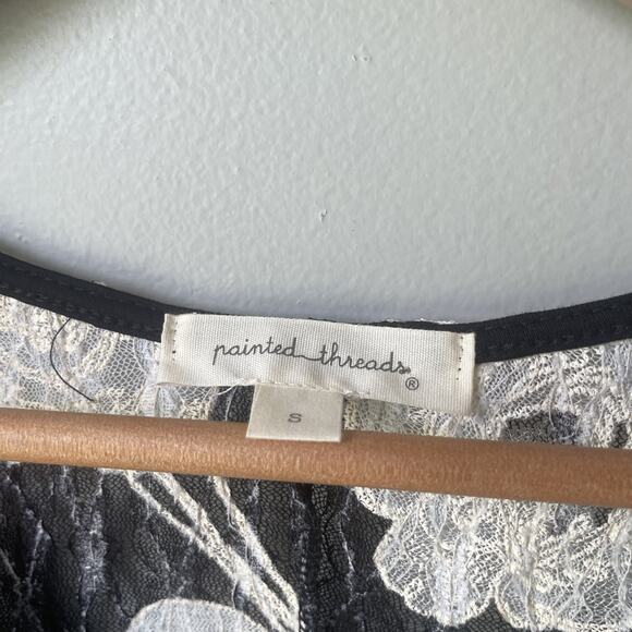 Vintage Painted Threads Tank Top Lace Boho Floral Lace Black/ White Womens S Y2K - Picture 2 of 7